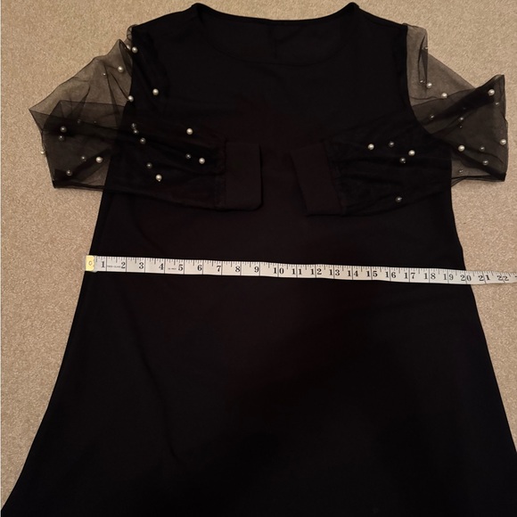 NWOT Black Dress with Sheer Pearl-Embellished Sleeves Size Medium - Picture 5 of 6